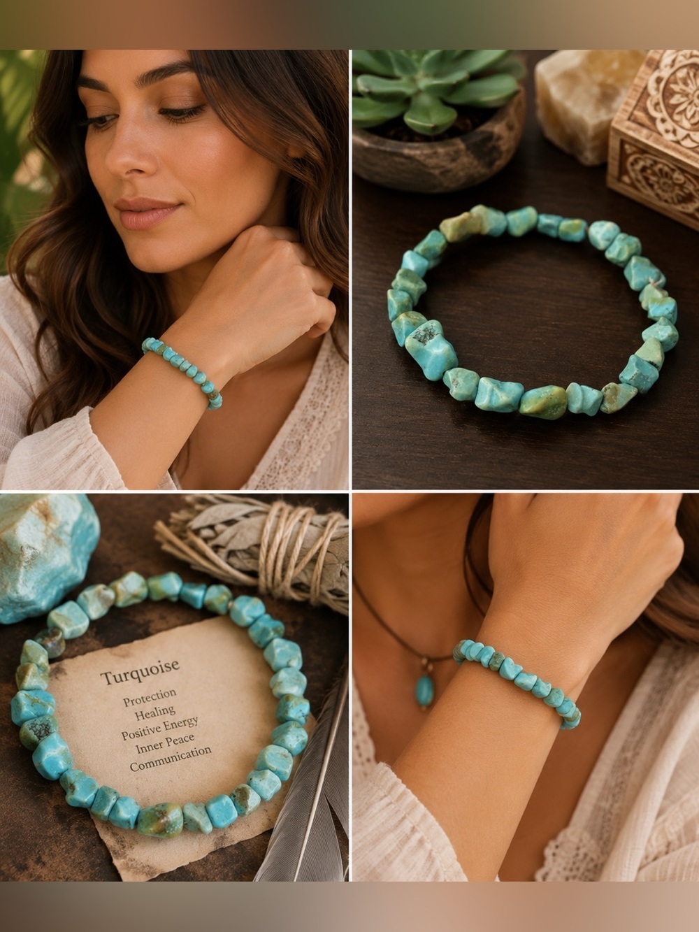 Natural Turquoise Stone Stretch Bracelet | Spiritual Protection | Boho Healing